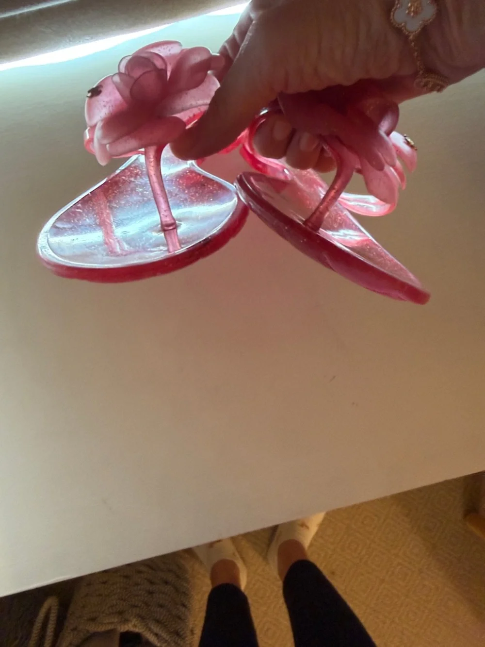 CHANEL Pink Jelly Camellia Slide Sandals with Gold CC Accents